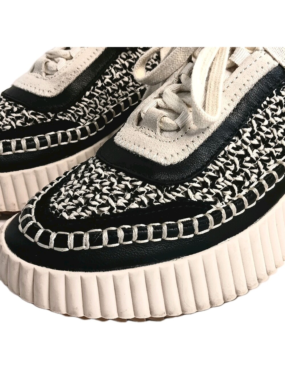 Dolce Vita Dolen Black/Cream Woven Knit Platform Sneakers Size 9 Boho Chunky - Picture 3 of 9